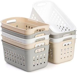 DEAYOU 9 Pack Plastic Storage Basket, Small Pantry Organizer Basket Bins, Rectangular Storage Tray Baskets Container with Handle for Shelf, Bathroom, Household, Desktop (Beige, White, Gray)
