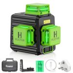 3D Laser Level, Huepar Self Leveling Green Laser Level, 3 x 360 Cross Line Laser, IP54, 10m±3mm, Type-C Charge, Magnetic Bracket, Hand Carry Case