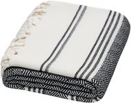 DEMMEX Certified Organic Turkish Cotton Beach and Bath Towel, Peshtemal Towel Blanket, Prewashed, Diamond Weave, 180x90cm (Black)