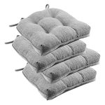 downluxe Indoor Chair Cushions for Dining Chairs, Tufted Overstuffed Textured Memory Foam Kitchen Chair Pads with Ties and Non-Slip Backing, 15.5" x 15.5" x 4", Light Grey, 4 Pack