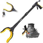 Jellas Reacher Grabber Tool, 90° Rotating Head, 32" Foldable Claw Grabber with Shoehorn, Reaching Assist Tool for Trash Pick Up, Litter Picker, Arm Extension (Yellow)