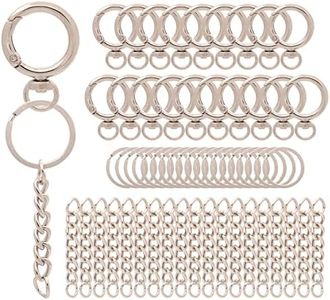 60 Pieces Key Chain Ring Including 20 Pieces Keychain with 20 Pieces Open Jump Rings Connectors and 20 Pieces Swivel Spring Snap for Keychain DIY Jewelry Making Findings - Silver