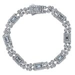 BERRICLE Rhodium Plated Sterling Silver Baguette Cut Cubic Zirconia CZ Art Deco Halo Wedding Chain Bracelet 7 inch