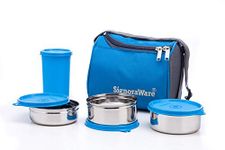 Signoraware Best Stainless Steel Lunch Box Set of 4 (350 ml, 350 ml, 200 ml, Blue)