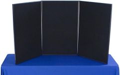 3-Panel Tabletop Exhibition Board, 72 x 36 - Black and Gray Hook & Loop-Receptive Fabric, for Trade Shows and Presentations