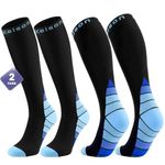 2 Pairs Compression Socks for Women and Men, 20-30 mmHg Graduated Compression, Knee High Flight Socks for Running, Nurses, Travel, Pregnancy and Everyday Support