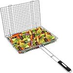 Vegetable Grill Basket For Outdoor Grill - Premium Stainless Steel Grill Basket For Fish, Shrimp, Bbq - Portable Large Folding Grill Baskets For Outdoor Grill Vegetables With Detachable Handle