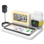 5 in 1 Bedside Wireless Charging Station with Alarm Clock and 7 Color Night Light for Magsafe for iPhone for Apple Watch for Airpods, Magnetic Cell Phone Charger Docking Stand for Apple Devices