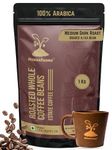 MokkaFarms Roasted Whole Coffee Beans 1Kg | 100% Arabica | Medium-Dark Roast, Sundried/Cherry, A/AA Grade | Freshly Roast Estate Coffee | Strong Flavor & Aroma | Farm to Fork Quality | Zip Lock Bag
