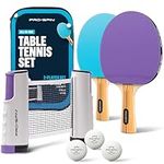PRO SPIN All-in-One Portable Ping Pong Paddle Set | Table Tennis Set | Retractable Ping Pong Net (Up to 72" Wide) | Premium Paddles | 3-Star Balls | Storage Case (2-Player Set, Purple/Blue)
