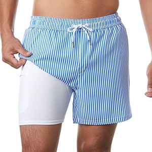 BRISIRA Swim Trunks Men Swim Shorts Quick Dry 5 inch Inseam Beach Shorts with Compression Liner and Zipper Pocket