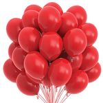 Prextex 75 Red Party Balloons 12 Inch Red Balloons with Matching Color Ribbon for Red Theme Party Decoration, Weddings, Baby Shower, Birthday Parties Supplies or Arch Décor - Helium Quality