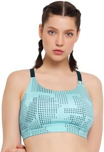 Clovia Women's Medium Impact Padded Printed Sports Bra with Removable Cups (BRS067P03_Blue_L)