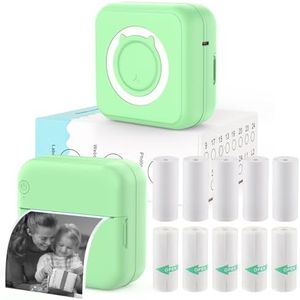 HUIJUTCHEN Mini Sticker Printer - Mini Pocket Printer for iPhone Thermal Printer with 10 Rolls Thermal Paper for Journal, Memo, Photo, Green