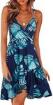 ULTRANICE Women's Summer Floral Wrap V Neck Sundress Adjustable Spaghetti Ruffle Swing Dress(Floral05,XL)