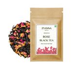 Zyanna Rose Black Tea - Premium Black Tea with Rose Petals (100g-50 Cups) - Fragrant Rose Petals Loose Leaf Tea - Natural Ingredients (Brew Hot or Iced Tea)