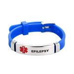 YQSLIN Medical Alert Bracelet Epilepsy Blue Silicone Name Adjustable Sport Stainless Steel Rubber Medical ID Identification Bracelet for Men Women Kids