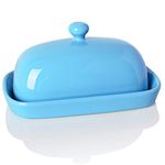 SWEEJAR Ceramics Butter Dish with Lid, Butter Keeper Container, East/West Coast Butter, 7 inches (Steel Blue)