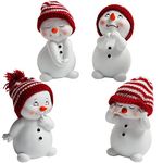 BELLE VOUS 4 Pack Decorative Snowman Christmas Figurines - 11cm/4.33 Inches Tall - Set of 4 Winter Miniature Figures - Assorted Snowmen Ornaments with Red Hats for Christmas Decoration/Gifts