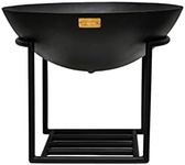 Ivyline Round Cast Iron Black Firebowl with Geometric Stand - UV Stable, Frost Proof & Durable - Contemporary Stylish Outdoor Firepit - H45cm x W56cm