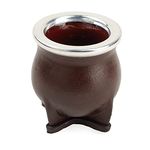 thebmate [Premium Yerba Mate Cup (Mate Gourd) - Crafted Ceramic Teacup - Brown Leather Wrapped Handmade in Uruguay - Mate Camionero - Camionero Style (Dark Brown)