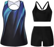 Hanna Nikole 3 Piece Tankini Swimsuit Women Tummy Contro Bathing Suitsl with Boyshorts Tank-Top Swimswear Blue Aurora M