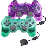 JINHOABF 2 Pack PS2 Wired Controller,Double Shock Gamepad Compatible with Playstation 2 Console (Clear Purple and Clear Green)
