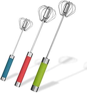 Stainless Steel Semi-Automatic Egg Whisk - 3PCS Hand Push Rotary Whisk Blender (3 Colors)