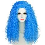 Blue Princess Wig + Chocker + Wig Cap Long Curly Blue Costume Wig Fluffy Wave Wig Synthetic Fiber Hair for Halloween Movie Cos