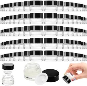 Coloch 90 Pack 5ml Empty Glass Jars with Black Lid, Clear Airtight Cosmetics Container Bulk Refillable Tiny Sample Jar for Cosmetics, Lotion, Cream, Samples, Wax, Skincare, Travelling, Retail Store