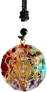 Ciondolo 7 Chakra Collana Orgonite Yoga Meditazione Cubo di Metatron Geometria Sacra Talismano della Ricchezza Amuleto Mistico Portafortuna Potentissimo Accessorio Auto Idea Regalo Uomo Donna