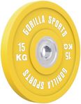 GORILLA SPORTS(R) Olympic Weight Plates 50/51 mm Urethane Bumper Plates in 5 Colours and Weight Options 5-25 kg - 15kg