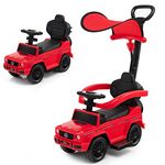 COSTWAY 3 in 1 Ride on Push Car, Licensed Mercedes Benz Foot to Floor Slider with Removable Push Handle & Guardrail, Adjustable Canopy, Horn Sound and Under Seat Storage (Red)
