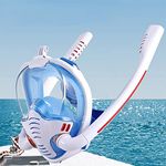 VBMFull Face Snorkel Mask Double Tubes Designed Anti Leak Dry Top System with Camera Mount 180°Panoramic View Snorkeling Gear for Adults Kids Men Women Safe Breathing Snorkel Set (X/XL) (BLUE & WHITE)