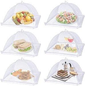 Lauon Food Cover Mesh Food Tent, 17"x17", 6 Pack, White Nylon Covers, Pop-Up Umbrella Screen Tents, Patio Bug Net for Outdoor Camping, Picnics, Parties, BBQ, Collapsible and Reusable