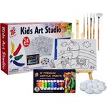 STORE 2508 Kids Art Studio Acrylic Paint Kit With 12 Acrylic Paint Tunes, Easel, 5 Canvas, 5 Brushes, 1 Palette (Multicolour)