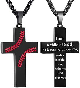 Zocomi Baseball Cross Necklace for Boys Men Stainless Steel Pendant Chain Bible Verse Religious Christian First Communion Confirmation Baptism Jewelry Gift Stuff Accessories Christmas Teenager Black