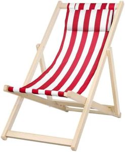 Gardeon Camping Beach Chair Wooden Folding Wood Sun Lounge Deck Chairs Lounger, Outdoor Furniture Armchairs Garden Patio Pool Backyard Camp Picnic with Pillow Oxford Fabric Red