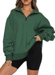 BLENCOT Women Casual Oversized Sweatshirts Half Zip Long Sleeve Drop Shoulder Solid Color Fleece Pullover Green XL