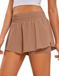 CRZ YOGA 2 in 1 Flowy Running Shorts for Women High Waisted Quick Dry Athletic Gym Lounge Workout Shorts Cute Tennis Skirts Mocha Mousse Medium