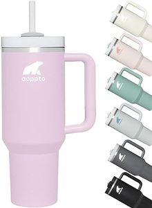 AOPPTO 40oz Insulated Tumbler Cup with Straw Handle Lid Double Wall Vacuum Stainless Steel Travel Mug Large Water Bottle Thermo Drink Bottle for Water, Iced Tea or Coffee, Smoothie and More（Orchid）