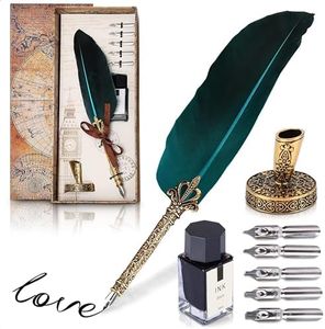 Feather Quill Pen and Ink Set Blue - Fountain Pen Case Luxury Pen Feathers Vintage Pen Holder Writing Paper Quill Pen and Ink Set - Fountain Pens for Writing Blue Signature Pen Writing Supplies