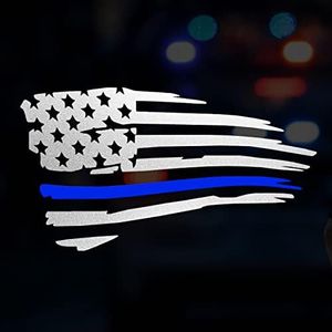 GRITKULTURE Reflective US Flag Thin Blue Line Decal Sticker for Cars, Trucks, Laptops, Tumblers 6 Inch X 4 Inch Window Decal Sticker Police Thin Blue Line (Reflective/Thin Blue Line)