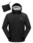 donhobo Men's Waterproof Outdoor Lightweight Hiking Golf Jackets,Packaway Waterproof Jacket Mens,Windbreaker Rain Jacket Packaway Hooded Raincoat for Golf Fishing Cycling Skiing Black M