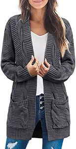 MEROKEETY Women's 2024 Long Sleeve Cable Knit Cardigan Sweaters Open Front Fall Outwear Coat, Charcoal, Large