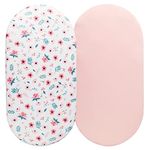 Tontukatu Bassinet Sheet Set 2 Pack Snug Fitted Cradle Fitted Sheets , Stretchy Ultra Soft , for Oval Rectangle Hourglass Bassinet Mattress , Unisex Boy Girl , Floral & Pink