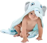 HIPHOP PANDA Hooded Towel - Rayon Made from Bamboo, Bath Towel with Bear Ears for Newborn, Babie, Toddler, Infant - Absorbent Large Baby Towel - Blue Elephant, 30 x 30 Inch