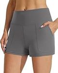PINSPARK Sports Shorts Women High Waist Sports Shorts Running Shorts Short Jogging Pants Wide Leg Quick-Drying Summer Yoga Gym Shorts Training Shorts Hiking Pants with 2 Pockets Dark Gray S