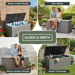Olsen & Smith XXL Garden Storage Box & Seat – 830L Lockable Waterproof Chest