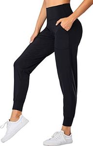 Oalka Women's Joggers High Waist Yoga Pockets Sweatpants Sport Workout Pants, Black, Large